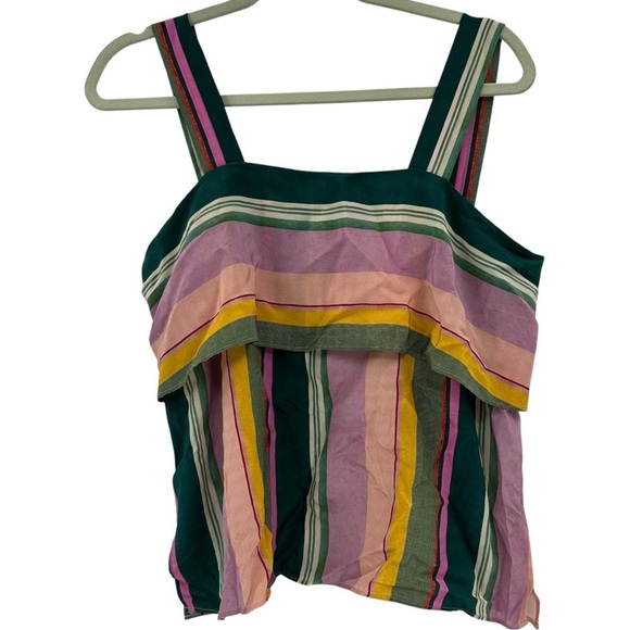 Akris Punto Stripe Sleeveless Square Neck Silk Top Size 10 Career Basic - Picture 2 of 5